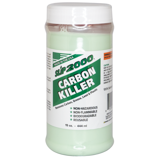 Clear 15oz jar of green Slip 2000 Carbon Killer with a white and green label