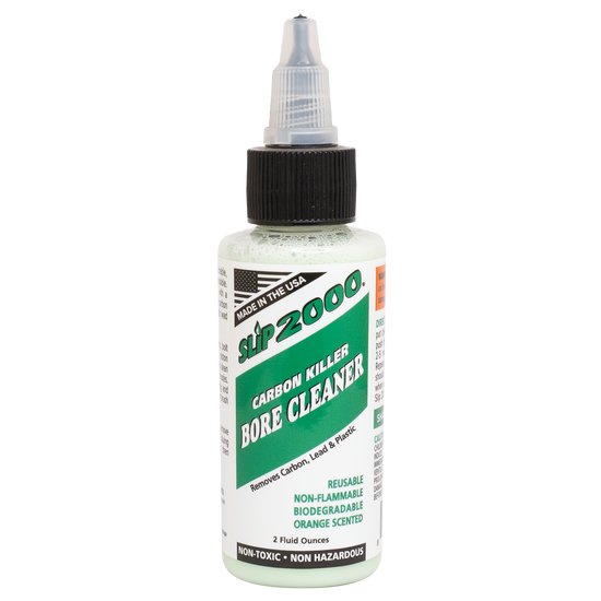 Small clear 2oz bottle of green Slip 2000 Carbon Killer with a white and green label