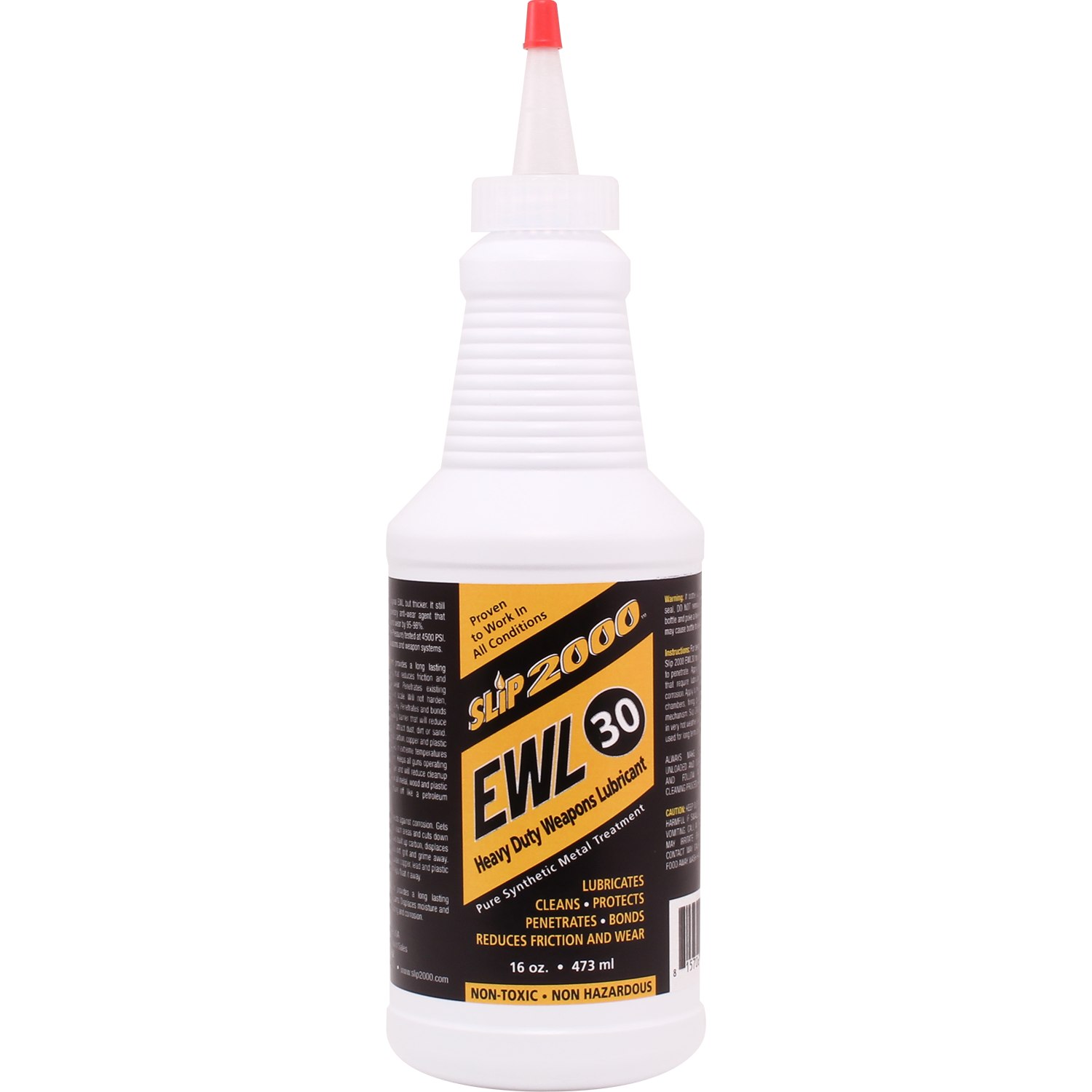 a white 16oz Bottle of Slip 2000 EWL30 with a black and yellow label and a yorker spout cap.