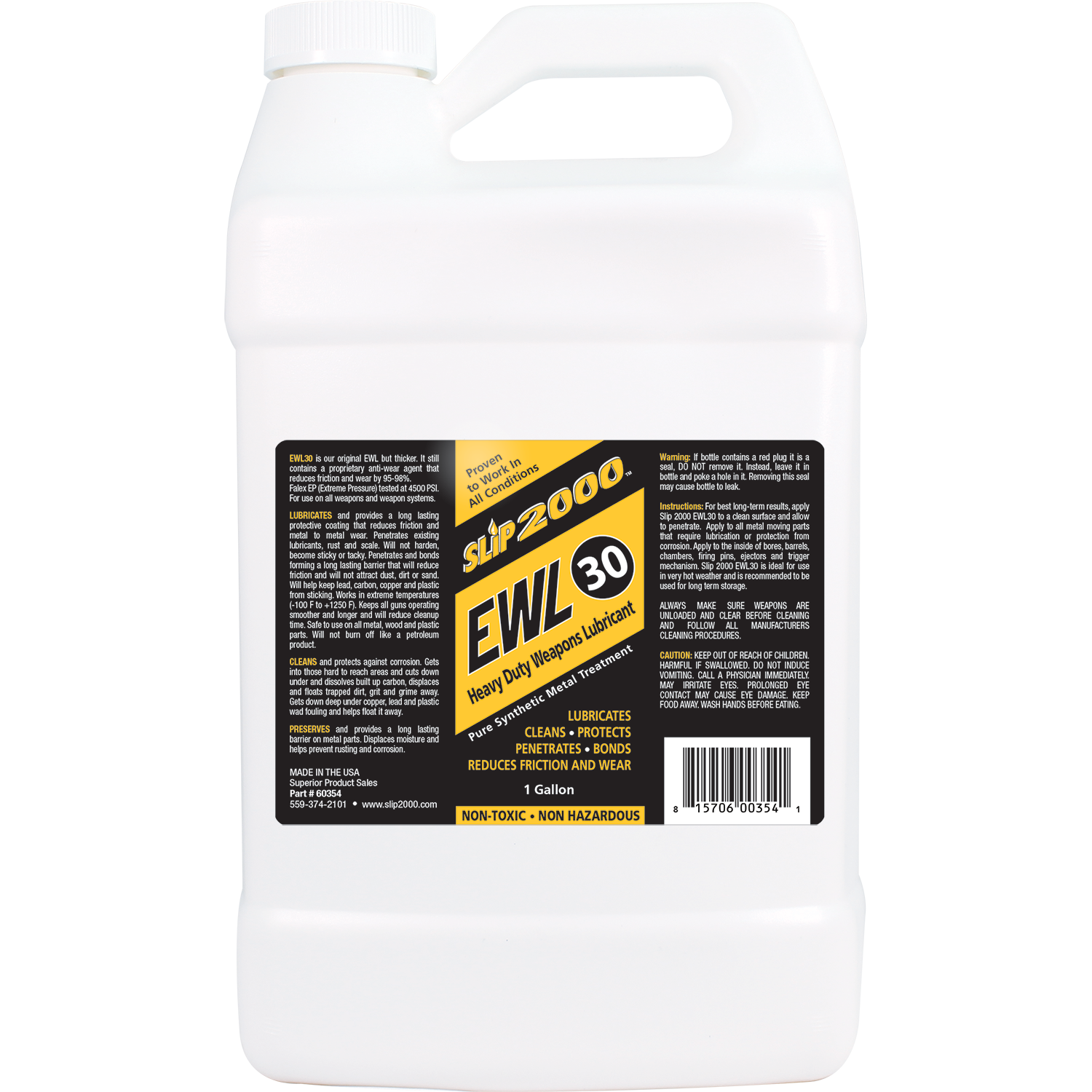 A white 1 gallon jug of Slip 2000 EWL30 with a black and yellow label