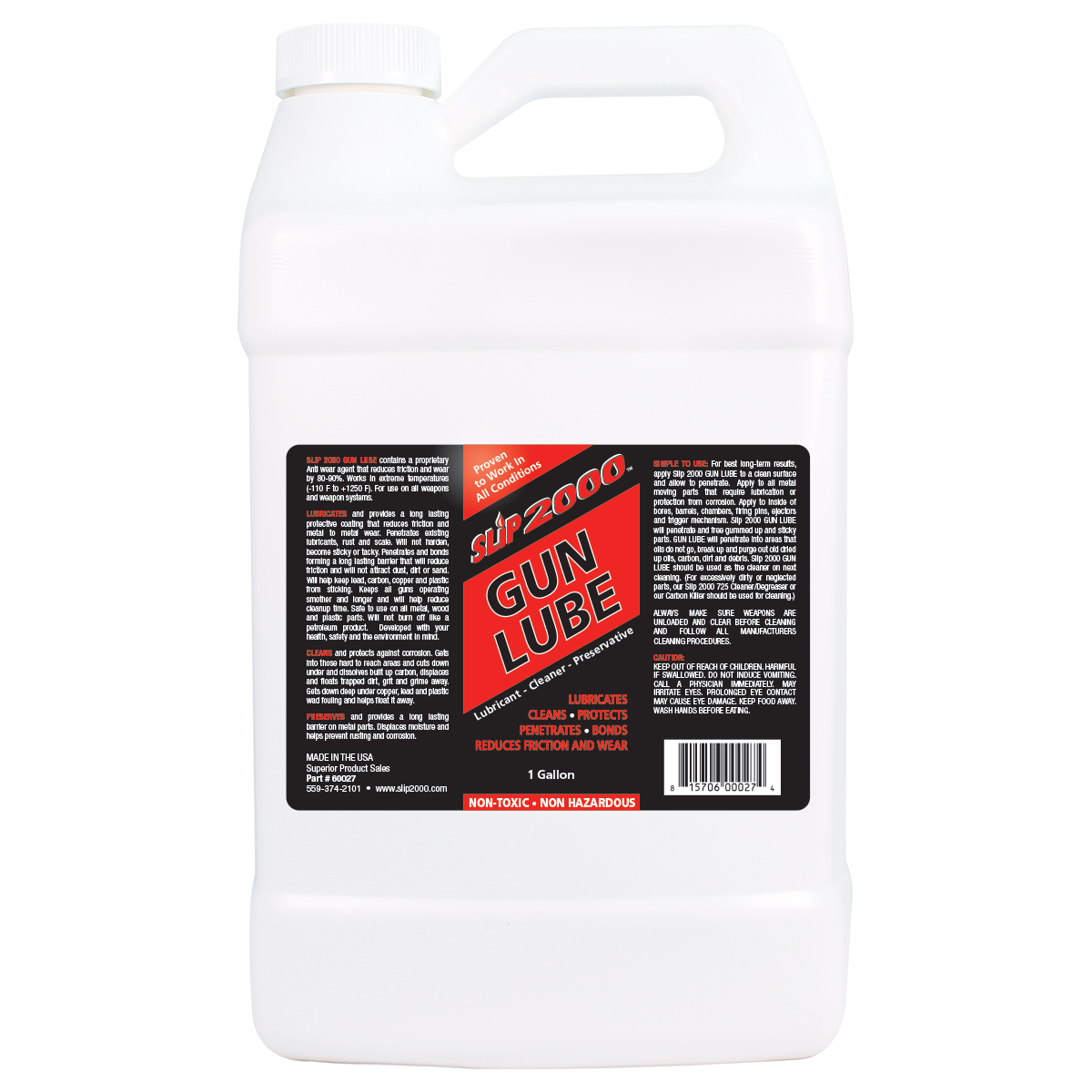 Red and white Slip 2000 one gallon jug of Gun Lube.